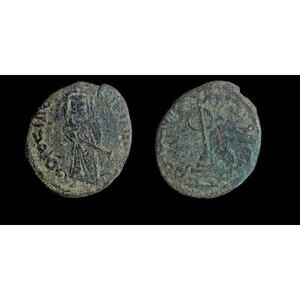 Islamic - Early Pre-Reform; ARAB-BYZANTINE: Standing Emperor, ca. 660s-680s, AE